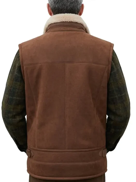 Premium Mens Brown Shearling Leather Jacket Back