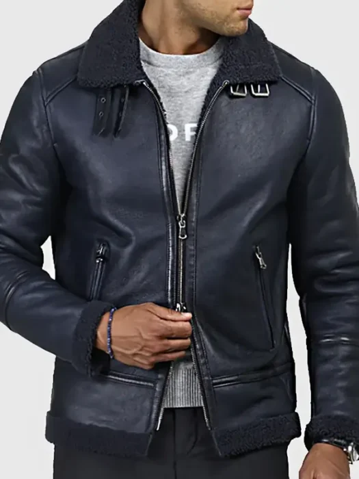 Taylor Blue B-3 Blue Bomber Shearling Leather Jacket