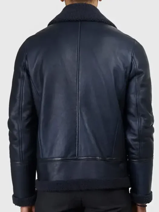 Taylor Blue B-3 Blue Bomber Shearling Leather Jacket Back