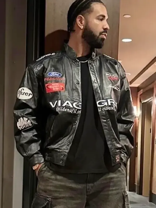 Viagra Racing Drake Black Leather Jacket