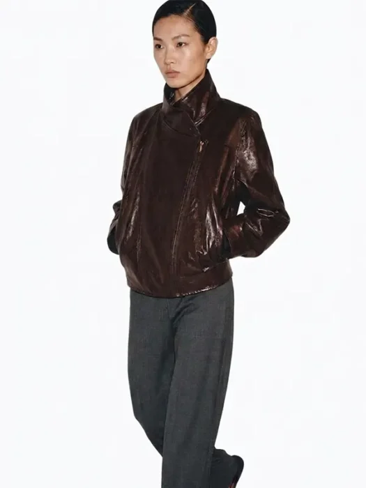 WOMENS FAUX BROWN LEATHER JACKET