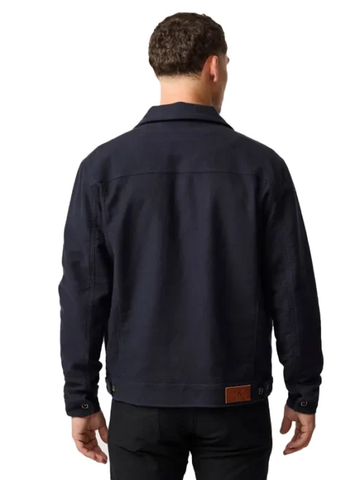 Womens Blue Leather Jacket Back