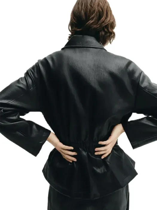 Womens Faux Leather Black Jacket Back