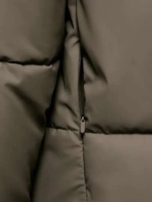 Womens Hooded Puffer TAUPE Jacket