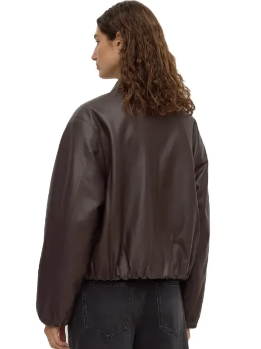 Womens Leather Bomber Jacket Back