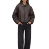 Womens Leather Brown Bomber Jacket