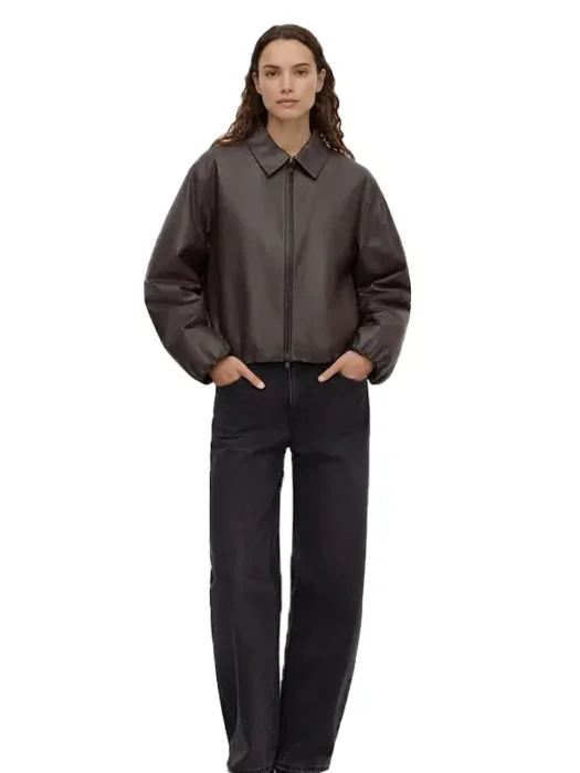 Womens Leather Brown Bomber Jacket
