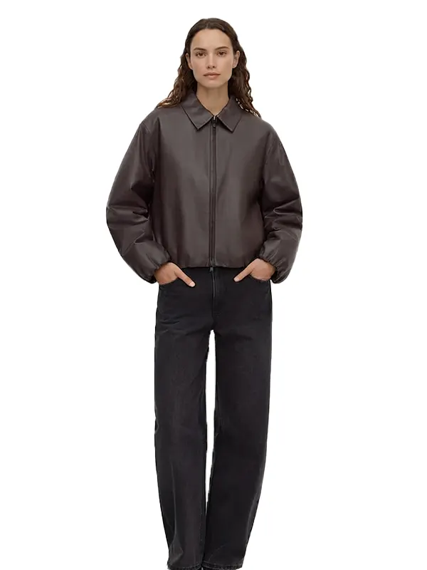 Womens Leather Brown Bomber Jacket