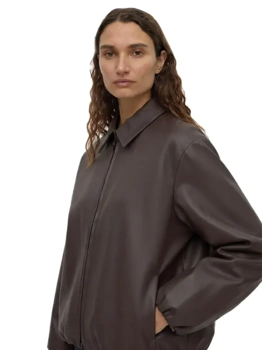 Womens Leather Chocolate Bomber Jacket
