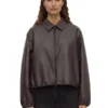 Womens Leather Chocolate Brown Bomber Jacket
