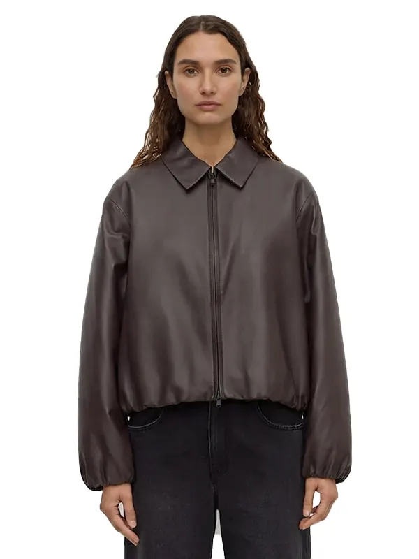 Womens Leather Chocolate Brown Bomber Jacket
