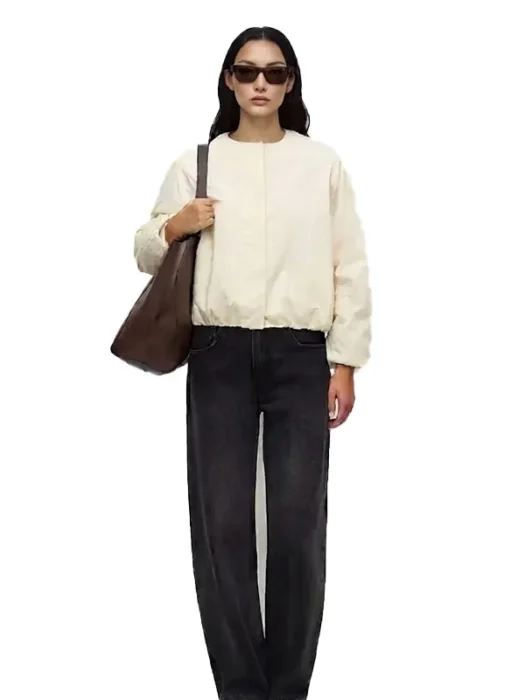 Womens Padded Beige Bomber Jacket