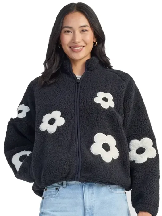 Womens Sherpa White Flower Jacket