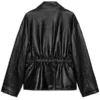 Womens Stylish Black Faux Leather Jacket Back