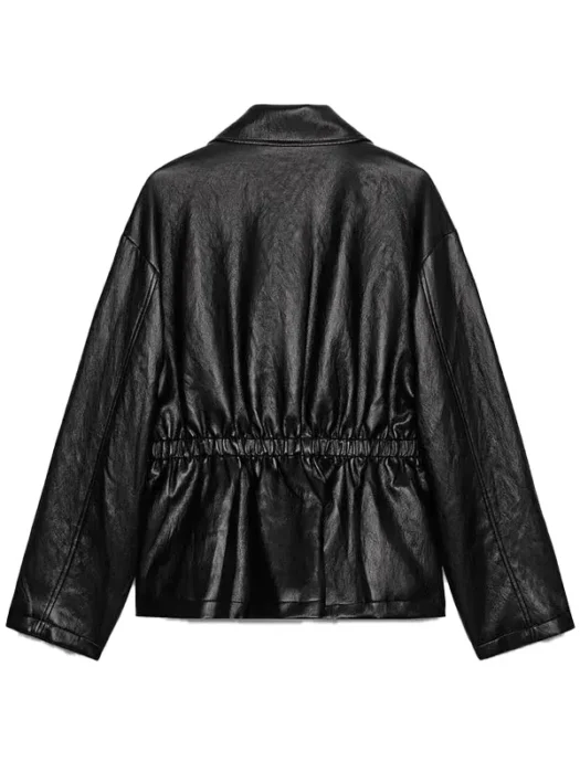 Womens Stylish Black Faux Leather Jacket Back
