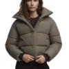 Womens Taupe Hooded Puffer Jacket
