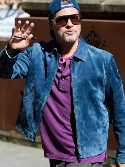 74th Film Festival 2026 Brad Pitt Blue Suede Jacket