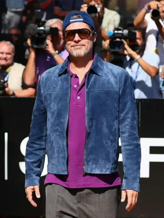 74th Film Festival 2026 Brad Pitt Suede Blue Leather Jacket