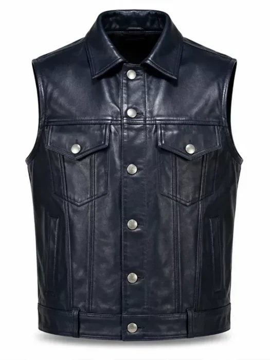 Asake Black Leather Vest