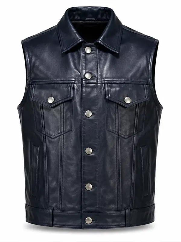 Asake Black Leather Vest