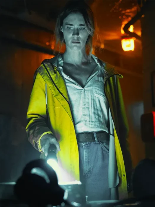 Below 2026 Mackenzie Davis Yellow Coat
