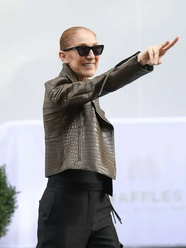 Celine Dion Crocodile Textured Brown Leather Jacket