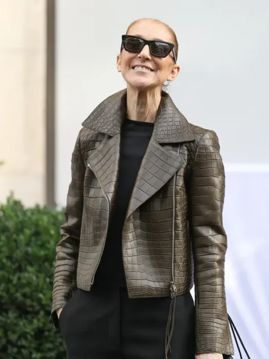 Celine Dion Crocodile Textured Leather Jacket