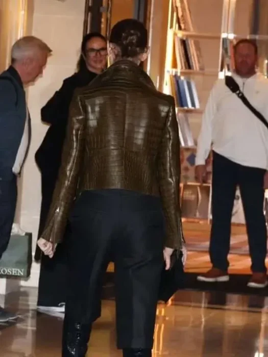 Celine Dion Crocodile Textured Leather Jacket Back