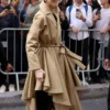 Celine Dion Paris 2026 Asymmetric Brown Trench Coat