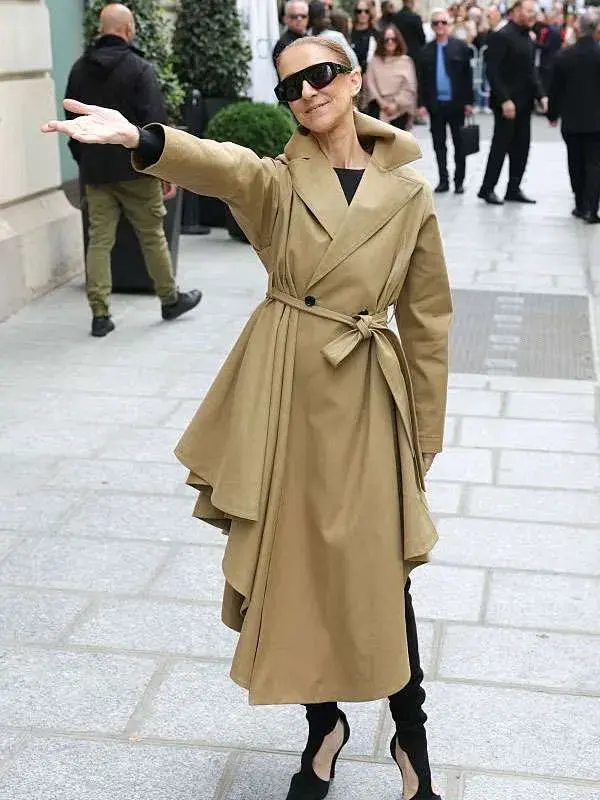 Celine Dion Paris 2026 Asymmetric Trench Coat