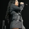 Charli XCX Performing Black Biker Coat