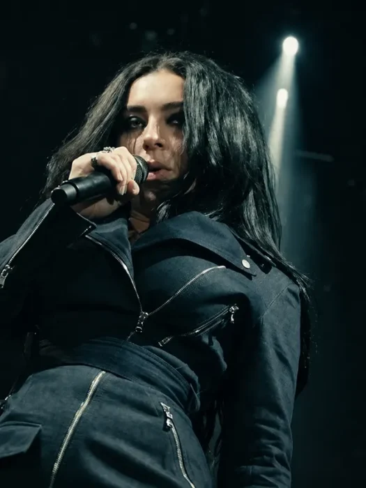 Charli XCX Performing Outside Lands Black Biker Coat