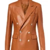 Dutton Ranch S02 Annette Bening Brown Double Breasted Leather Blazer