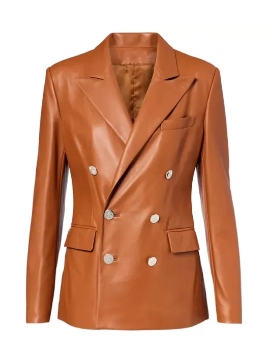 Dutton Ranch S02 Annette Bening Brown Double Breasted Leather Blazer