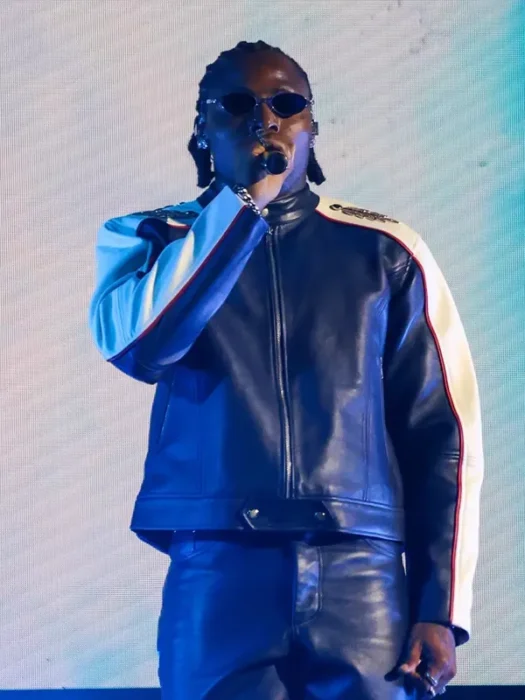 God We Trust Tour 2026 Asake Blue Leather Jacket
