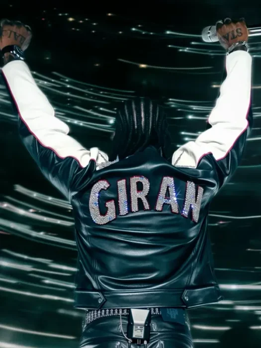 God We Trust Tour 2026 Asake Blue Leather Jacket Back