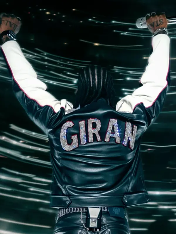 God We Trust Tour 2026 Asake Blue Leather Jacket Back