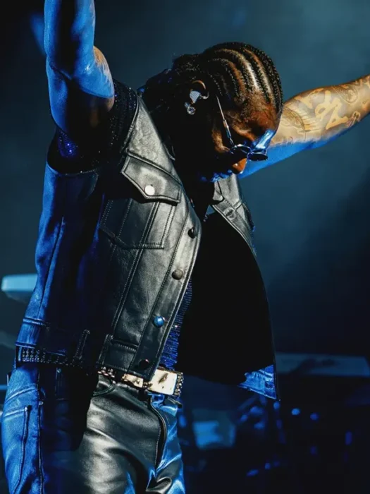 God We Trust Tour Asake Black Leather Vest