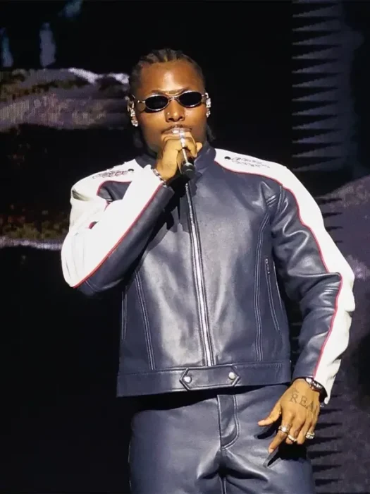God We Trust Tour Asake Blue Leather Jacket