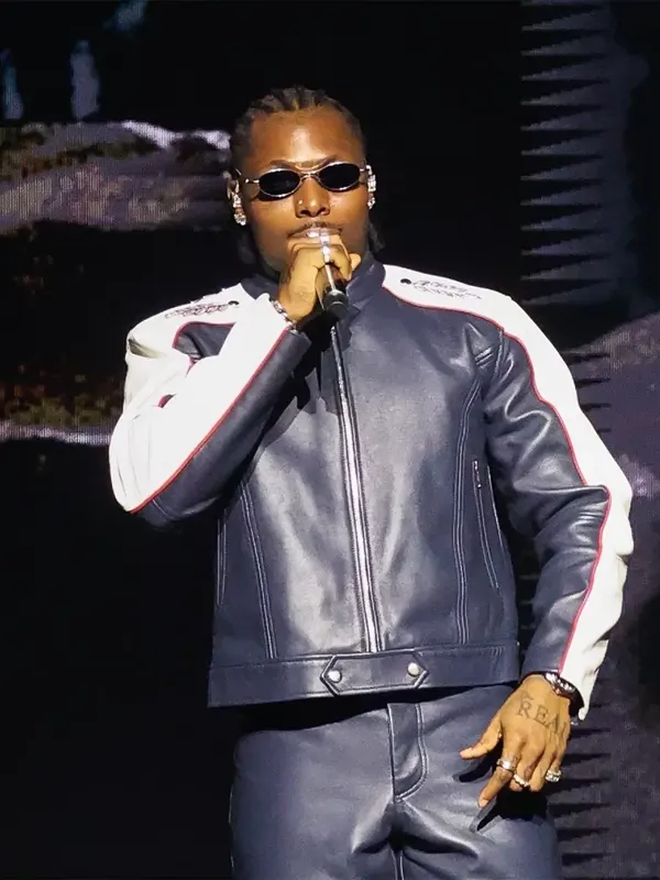 God We Trust Tour Asake Blue Leather Jacket