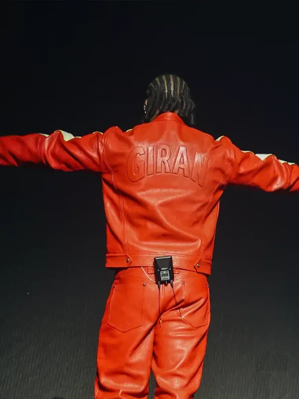 God We Trust Tour Asake Red Leather Jacket Back