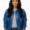 Honest Renovations S04 Lizzie Mathis Blue Leather Jacket