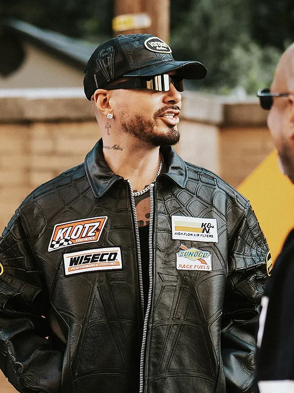 J Balvin Spider Web Leather Jacket