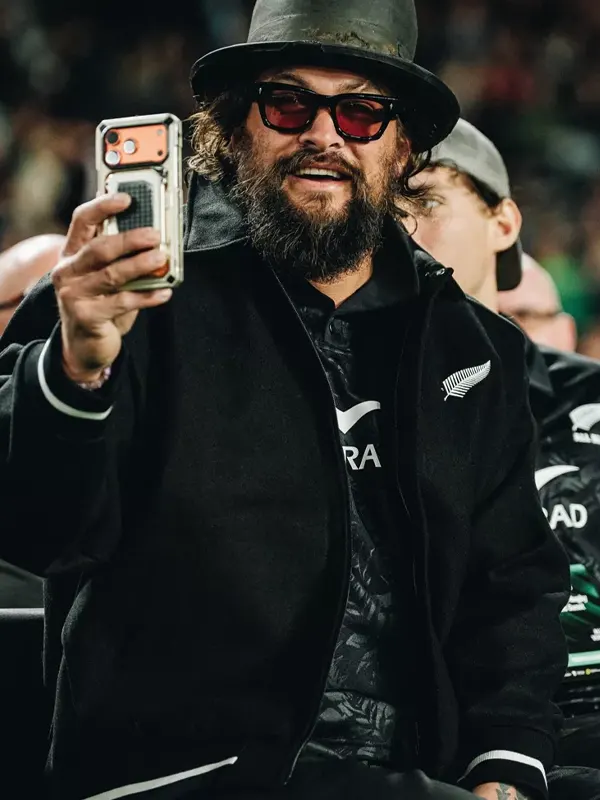 Jason Momoa All Black VS Fiji Rugby Bomber Jacket