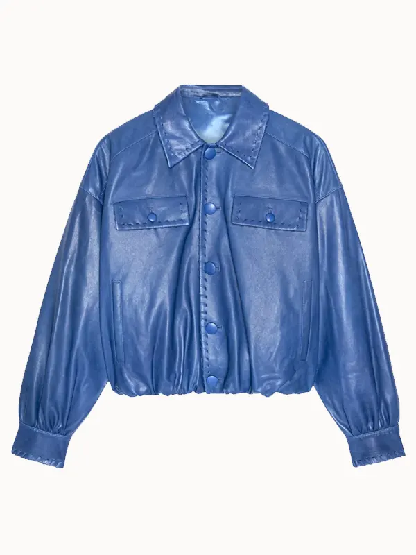 Lizzie Mathis Blue Leather Jacket