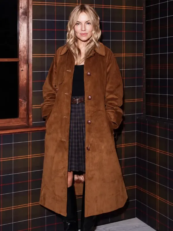 London FW 2026 Sienna Miller Suede Coat