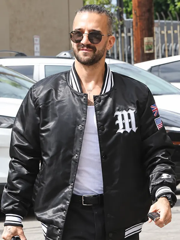Los Angeles Mark Ballas Black Satin Bomber Jacket