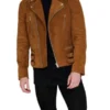 Mens Brown Moto Suede Leather Jacket