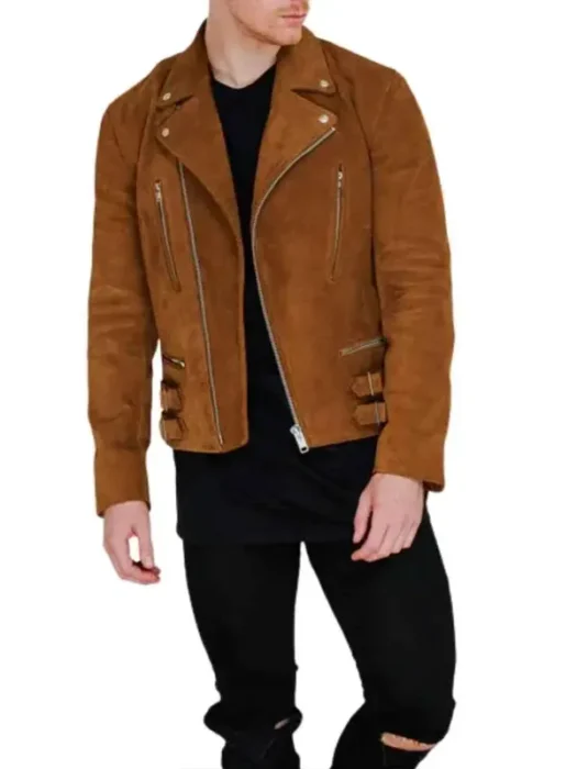 Mens Brown Moto Suede Leather Jacket