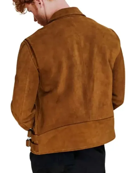 Mens Brown Moto Suede Leather Jacket Back